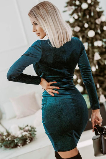Velvet Long Sleeves V-neck Christmas Cocktail Dress